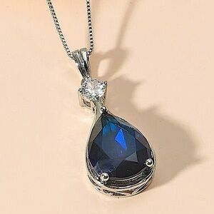 Blue Sapphire Sterling Silver Pendant Necklace